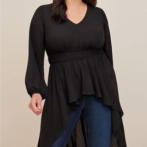 NWT Torrid Georgette Smocked Hi Lo Tunic Black Sz 4X Host Pick